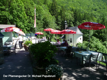 Der Pfannengucker Foto Gasthaus Pass Lueg Hhe Golling - der gemtliche Gastgarten